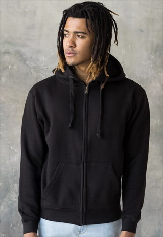 HEAVYWEIGHT FULL ZIP UP HOODIE HOODY HOODED TOP MEN BLACK