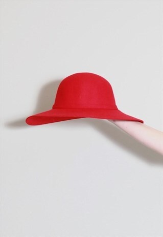 VINTAGE 1970'S STYLE RED WIDE BRIMMED SUN WOOL HAT