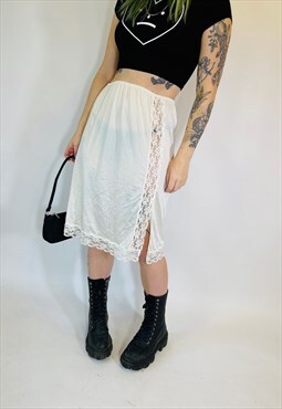 Cute Vintage 90s Y2K Gorgeous Satin White Sheer Lace Skirt