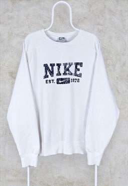 Vintage Nike White Sweatshirt Pullover Spell Out Men's XXL