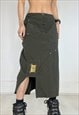 VINTAGE Y2K MIDI SKIRT CARGO KHAKI UTILITY GRUNGE 90S BOHO