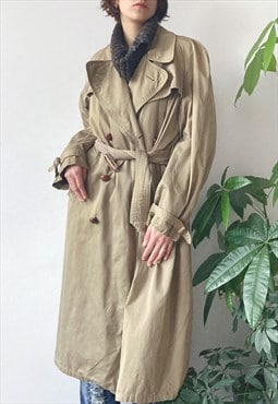 Vintage 90's Unisex Beige Double-Breasted Trench Coat