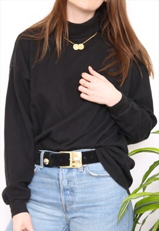 VINTAGE 90S BLACK POLO HIGH TURTLE NECK TOP