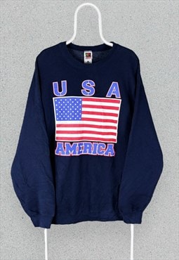 Vintage USA America Sweatshirt Flag Graphic Heavy Mens XL