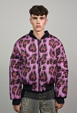 Pink leopard varsity jacket animal print reversible bomber