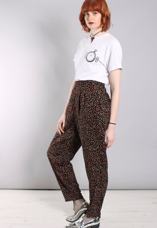 VINTAGE 80S SPOTTY HIGH WAISTED PLEAT FRONT TROUSERS
