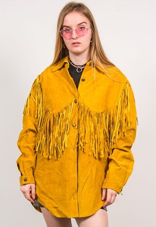 VINTAGE 70'S MUSTARD YELLOW SUEDE TASSEL FRINGE JACKET