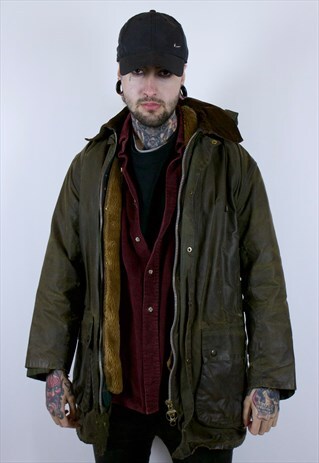 VINTAGE BARBOUR NORTHUMBRIA WAXED JACKET WITH FUR PILE LINER