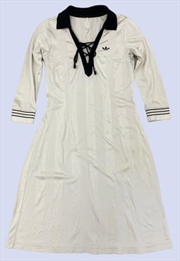 Vintage Cream Black Satin Striped Knee Length Tennis Dress