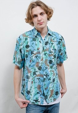 Vintage 80s Abstract Sea Theme Short Sleeve Button Shirt S