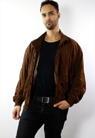 VINTAGE SUEDE / LEATHER JACKET MEN DARK BROWN