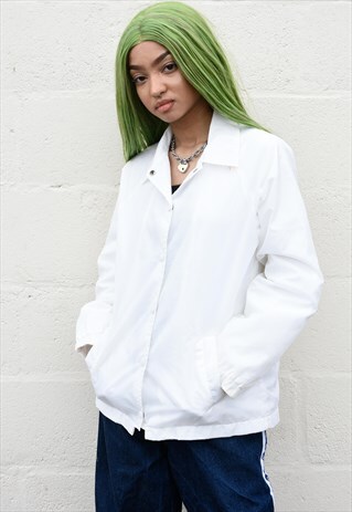 WHITE NYLON COACH JACKET WITH SOFT LINING