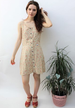 VINTAGE 1990S CALVIN KLEIN CREAM FLORAL DRESS