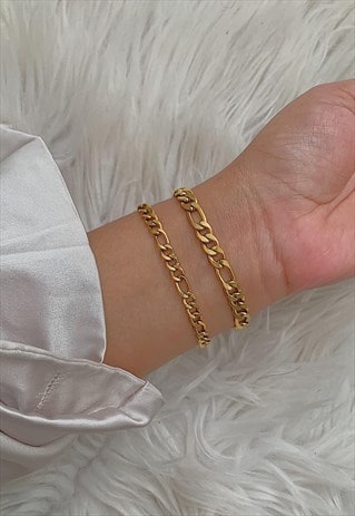 Thick and Dainty Gold Figaro Chain Bracelet Set