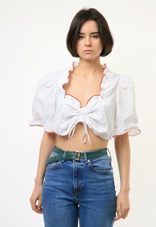 AUSTRIAN BAVARIAN OCTOBERFEST TYROL COTTON CROP TOP 3914