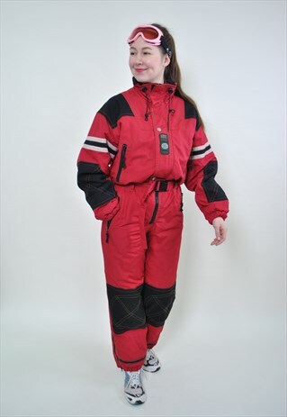 90S ONE PIECE SKI SUIT, VINTAGE SNOWSUIT RED COLOR MEDIUM