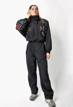 Totem Colmar 90s vintage ski suit black multi colour women's