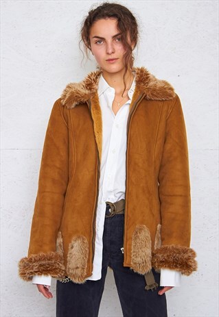VINTAGE BROWN FAUX FUR SUEDE COAT