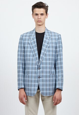 VINTAGE BLUE YVES SAINT LAURENT CHECKERED BLAZER JACKET