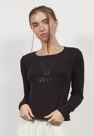 VINTAGE 90'S VERSACE BEADED LOGO BLACK TOP