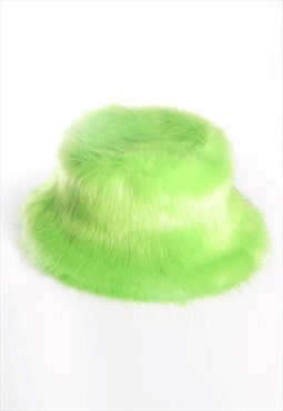 Festival faux fur bucket hat fluffy neon hat rave cap lime