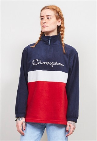 VINTAGE 90'S CHAMPION TRICOLOUR FLEECE ZIP UP SWEATER