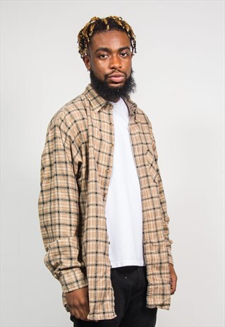 90'S BEIGE FLANNEL CHECK SHIRT