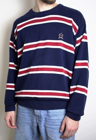 VINTAGE TOMMY HILFIGER CREST JUMPER RARE STRIPED MENS