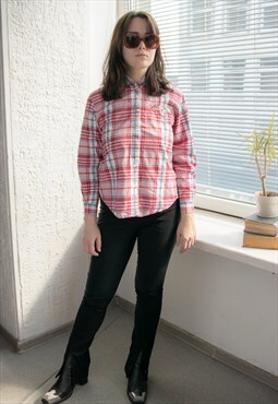 Vintage 70's Red Embroidered Checked Cotton Shirt