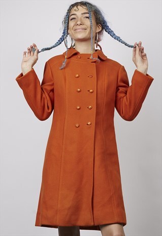 VINTAGE 60'S ORANGE DOUBLE BREASTED WOOL COAT
