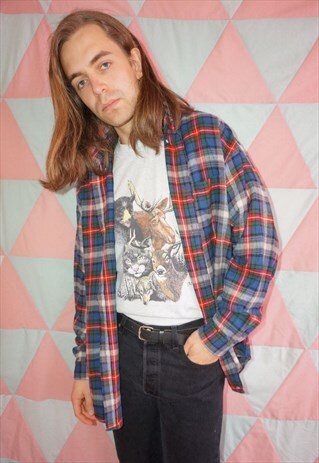 VINTAGE 90'S GRUNGE RED / WHITE / BLUE CHECKED SHIRT