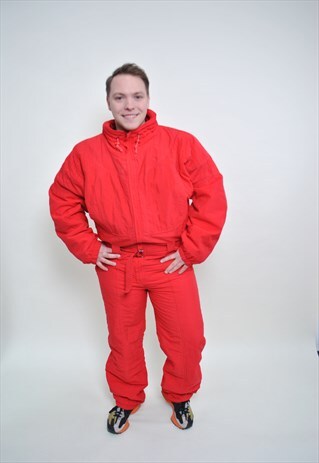 80s red ski suit, one piece snowsuit XL size men retro 