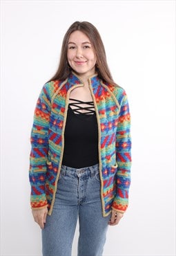 90s multicolor cardigan sweater, vintage colorful wool 