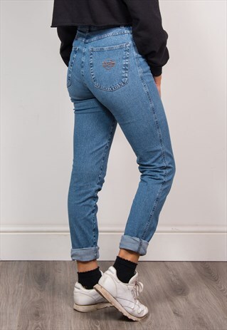 90'S LIGHT BLUE DENIM STRETCH SLIM MOM HIGH WAIST JEANS
