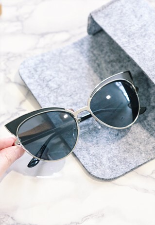 METAL CAT-EYE SUNGLASSES - BLACK