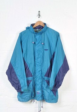 Vintage Waterproof Festival Jacket Retro Block Colour Blue L