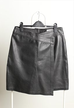 Helline Vintage Lether High Waist Wrap Skirt Black