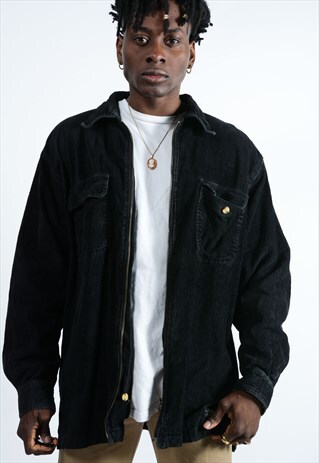 VINTAGE ZIP UP CORD SHIRT IN BLACK
