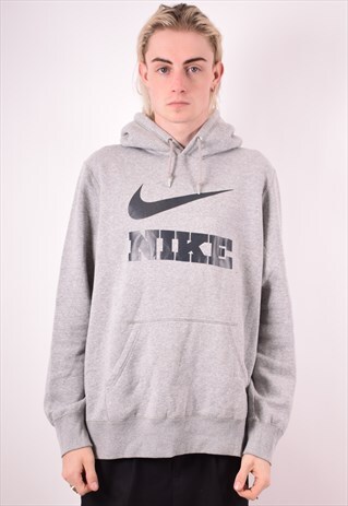 NIKE MENS VINTAGE HOODIE JUMPER LARGE GREY 90S
