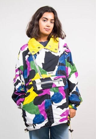 90'S VINTAGE CRAZY BRIGHT PATTERNED REVERSIBLE SKI COAT