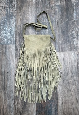 70's Vintage Suede Beige Fringed Shoulder Bag