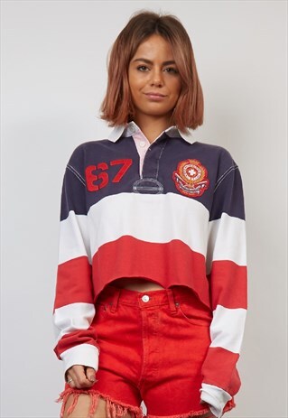 VINTAGE 90'S RALPH LAUREN REWORKED TRICOLOUR STRIPE CROP TOP