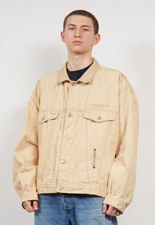 VINTAGE 80'S DIESEL CONTRAST COLLAR BEIGE DENIM JACKET