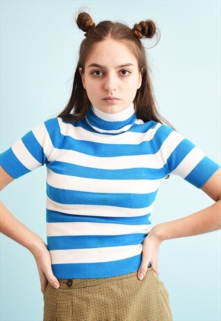 Y2K STRIPED KNIT TURTLENECK TOP