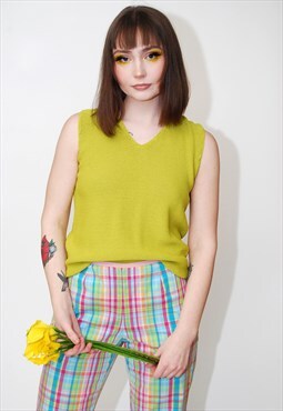Slime Green Knit Top (S) vintage 90s chartreuse loose 2000s