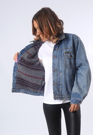 DENIM JACKET WOOL LINED OVERSIZED FITTED UK 14 (53K