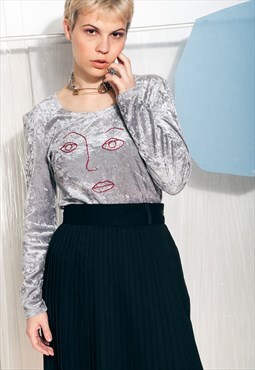 Vintage top Reworked weird face embroidery one-off tee