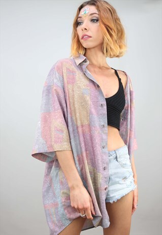 VINTAGE 80S 90S OVERSIZED SHORT SLEEVE PATTERNED SHIRT