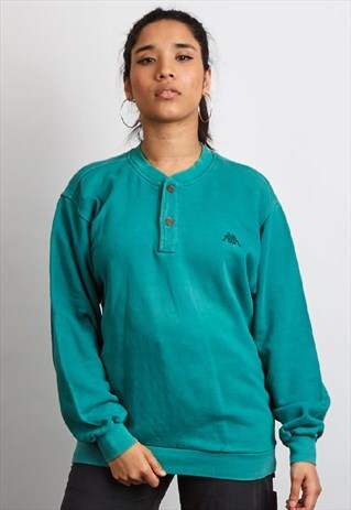 VINTAGE 80'S KAPPA TEAL BUTTONUP SWEATSHIRT