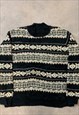 VINTAGE KNITTED JUMPER ABSTRACT PATTERNED GRANDAD SWEATER